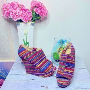 🌷NATURE BREEZE🌷 Unique Striped Pattern Multicolour Platform Wedge Shoes …